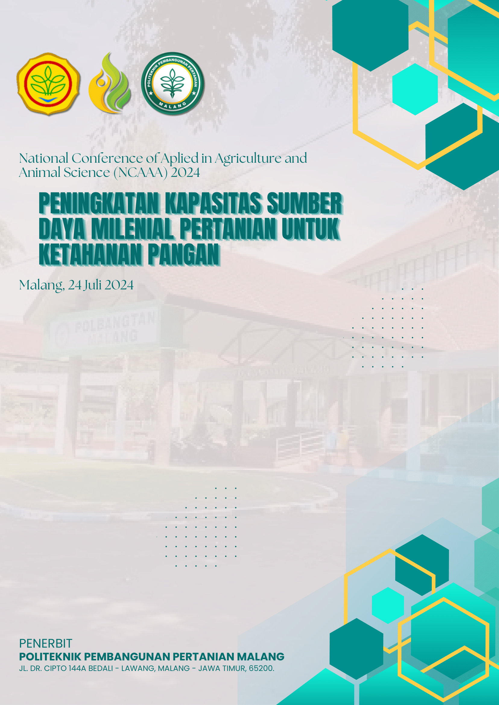 National Conference of Applications in Agriculture and Animal Science (NCAAA)-2024, 24 July 2024, with the theme "Increasing Millennial Agricultural Resources for Food Security" is one of the events in a series of activities commemorating the 6th Anniversary of Polbangtan Malang. The aim of holding this event is to raise awareness of the agricultural millennial generation regarding the country's food security. The cultivation of material is not only through assimilation and hearing, but is proven by the publication of proceedings that color the scientific knowledge of animal husbandry and agriculture.  Polbangtan Malang is one of the agricultural education institutions under the Ministry of Agriculture of the Republic of Indonesia. Polbangtan Malang has 3 study programs, namely Sustainable Agriculture Extension, Animal Husbandry and Animal Welfare Extension, and Animal Husbandry Agribusiness. In accordance with Tri Dharma, Polbangtan Malang has the aim of producing a young agricultural generation as the successors of agricultural businesses in the future. For your information, Indonesia is currently experiencing a crisis in the interest of the younger generation to become agricultural entrepreneurs. So, Polbangtan Malang plays a role in preparing resources for the younger generation for the sustainability of Indonesian food.  This seminar was attended by several presenters. Prof. Ir. Dedi Nur Syamsi, M. Agr as Acting Head of BPPSDM Ministry of Agriculture who acted as keynote speaker.  He delivered material with the theme "farmer regeneration in utilizing the demographic bonus". Sugito, S.Sos., MH as Director General of PDKP and PDT of the Ministry of Rural Affairs with the theme "Support of the Ministry of Rural Affairs for Rural Food Security.". Dr. Andriyanto, SH., M.Kes as Person in Charge of the Regent of Pasuruan with the theme "Regional Government Strategy in Involving Young Farmers in Realizing Food Security"